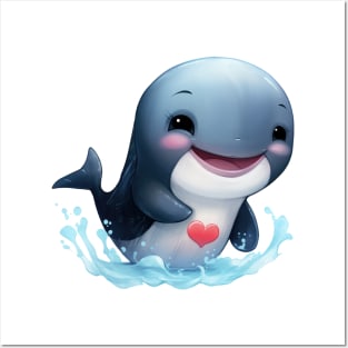 Valentine Whale Holding Heart Posters and Art